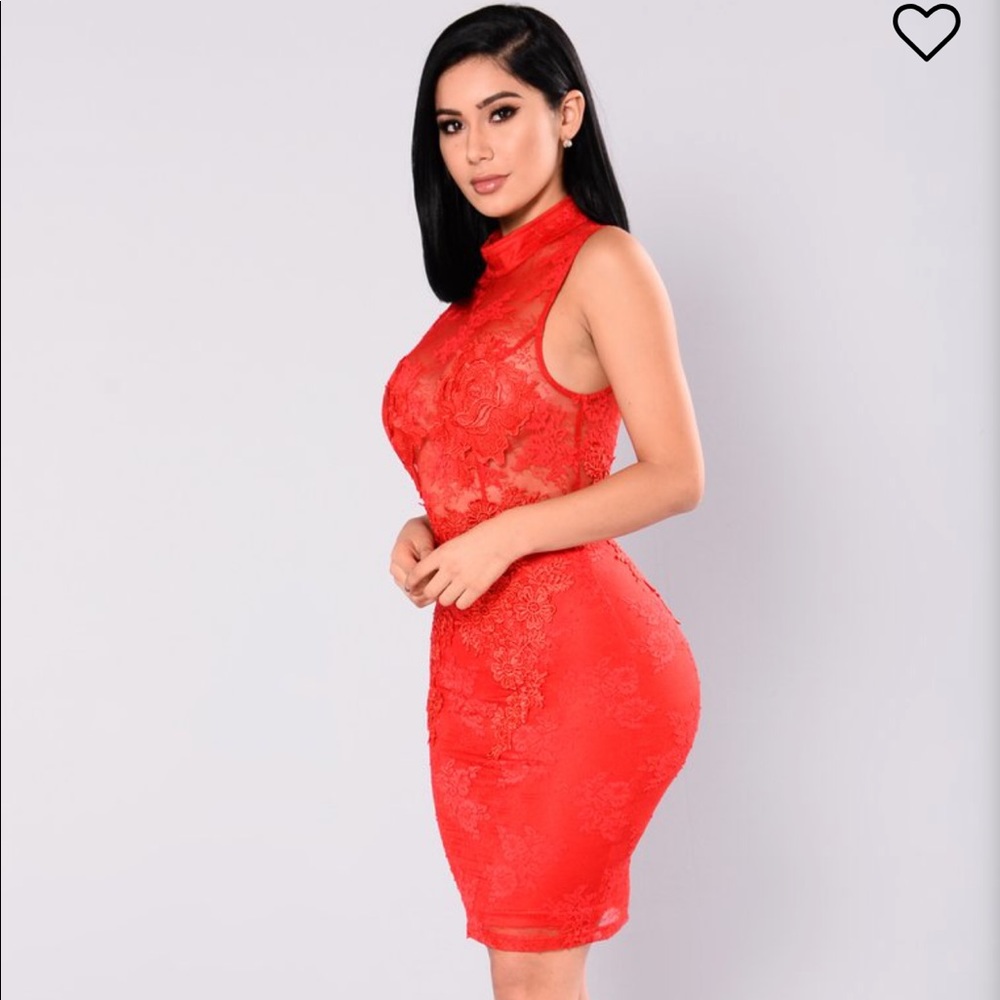 Fashion nova red lace dress size medium
